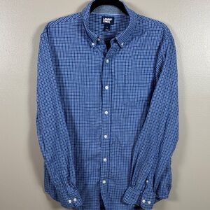 Lands' End Men's Blue Checkered Button-Down Shirt